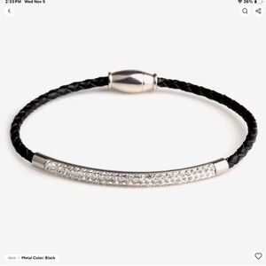 New 🎁 Silver Bar Bracelet Blacjk Leather - Magnetic Clasp